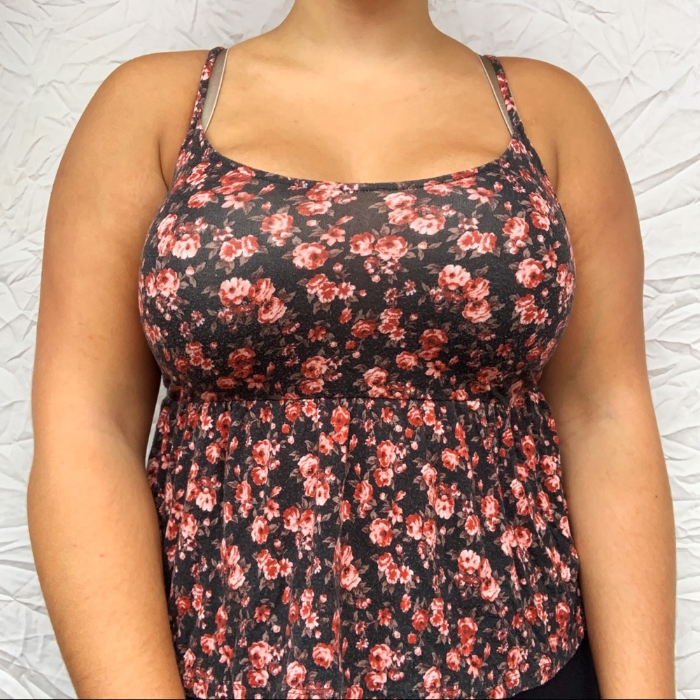 american eagle soft & sexy rose patterned tank top